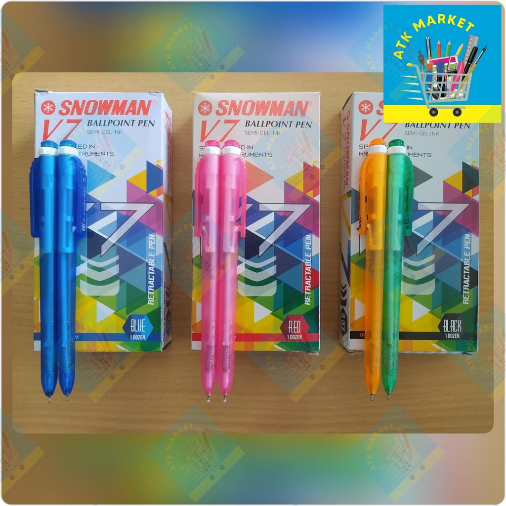 

Bolpen / Pulpen / Ballpoint Pen Snowman V-7 Merah, Biru & Hitam #Klik Pen 0.7mm