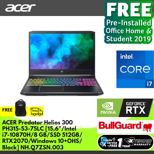 [FREE ACER GALEA 350 & FREE UPGRADE RAM 8GB] ACER PREDATOR HELIOS 300 PH315-53-75LC [15,6"/INTEL i7-