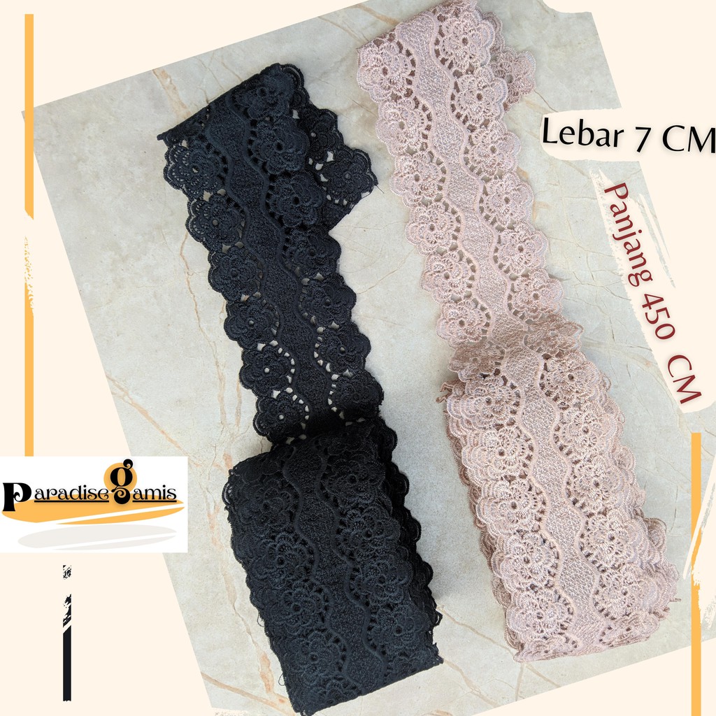 Renda Bordir Tempel Jahit Bunga 4,5 Meteran Bordiran Gamis Mukena Kebaya Kerudung
