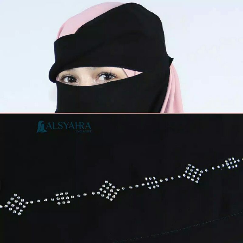 Niqab Poni Alhajr Sifon Silk Jetblack Alsyahra Exclusive