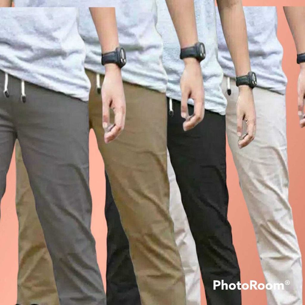 [BIG SIZE]CELANA CHINOS COWOK PANJANG KARET PINGGANG RIP KOLOR