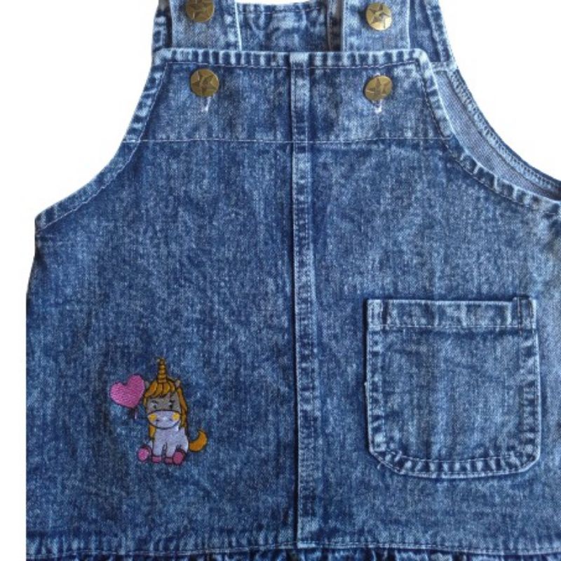 Overall Rok Anak Little Pony Bordir / Rok Anak Perempuan Jeans Icewash 1-6 Tahun