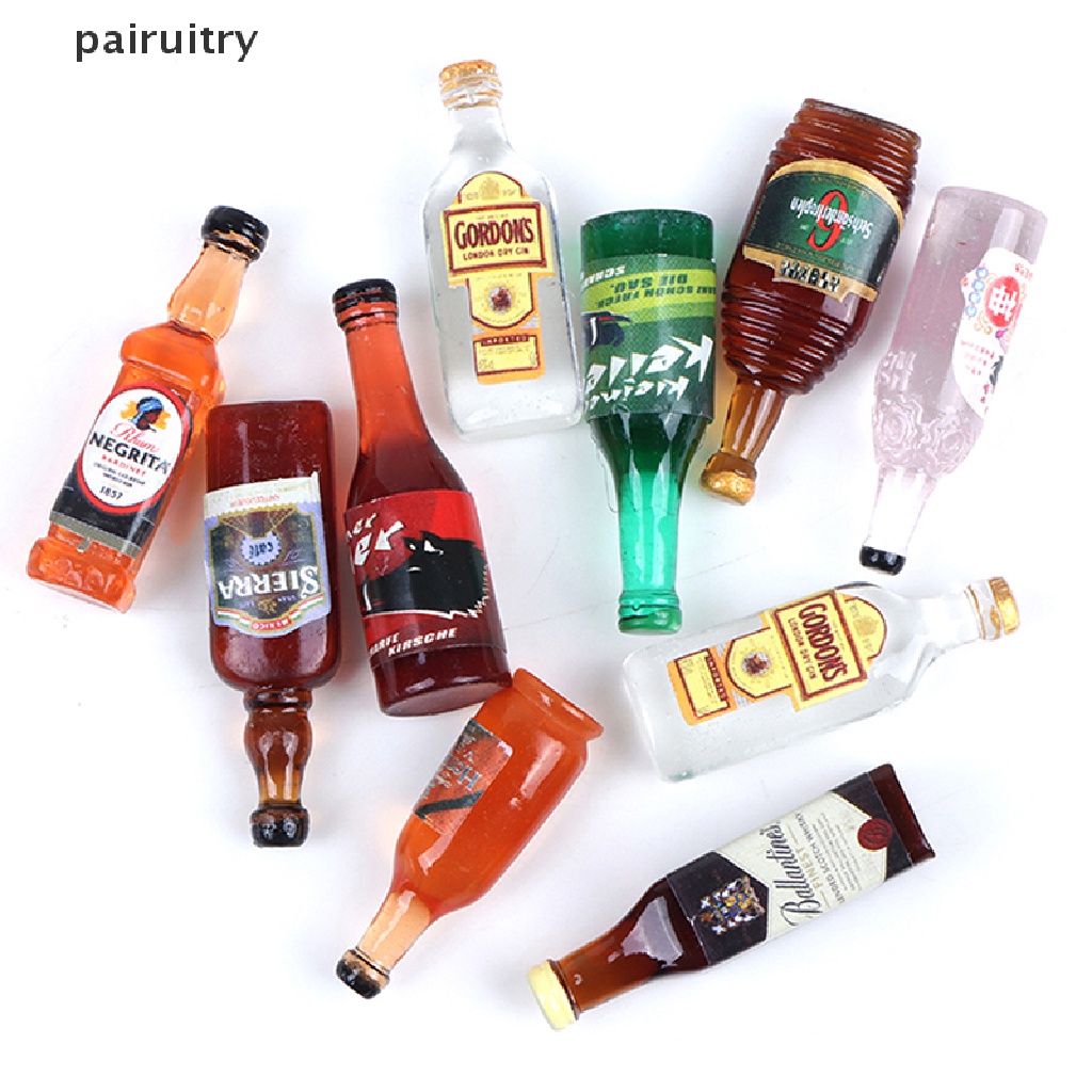 Prt 10Pcs / Set Miniatur Botol Wine Skala 1: 12 Untuk Aksesoris Dapur Rumah Boneka PRT