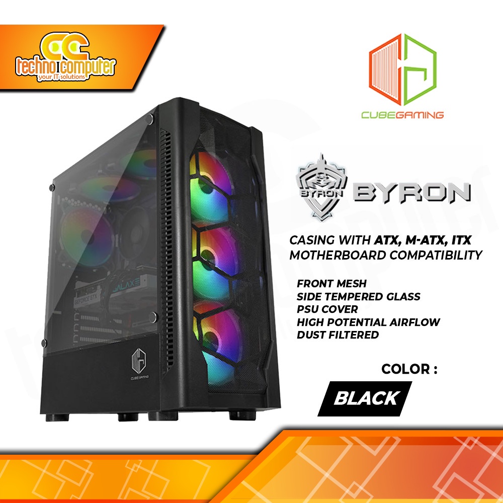 CASING CUBE GAMING BYRON Black - ATX Case With Tempered Glass