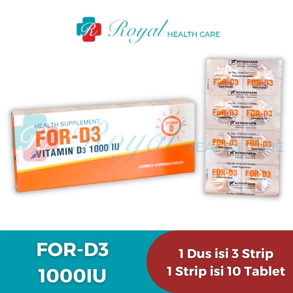 FOR D3 1000IU BOX 30 TABLET Vitamin D Membantu Penyerapan Kalsium