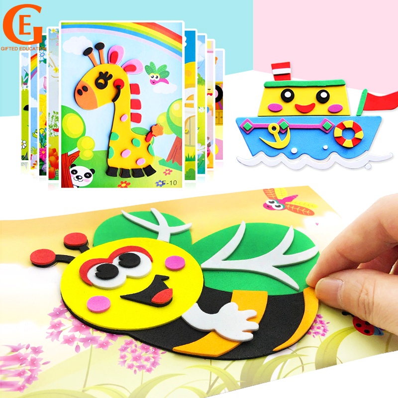 10Pcs Stiker Puzzle 3D Bahan Busa EVA Untuk Edukasi Dini Anak