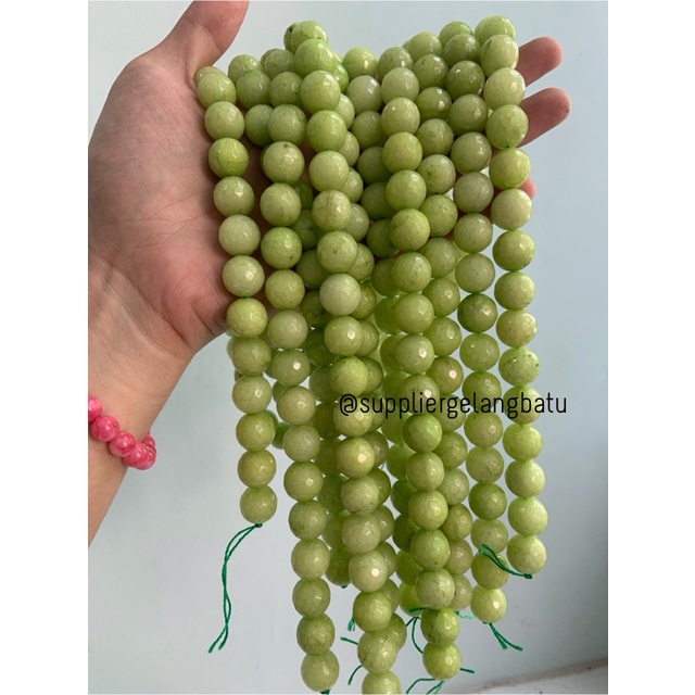 GREEN LIME AGATE FACETED BEADS 14mm cutting kuning hijau gelang kalung