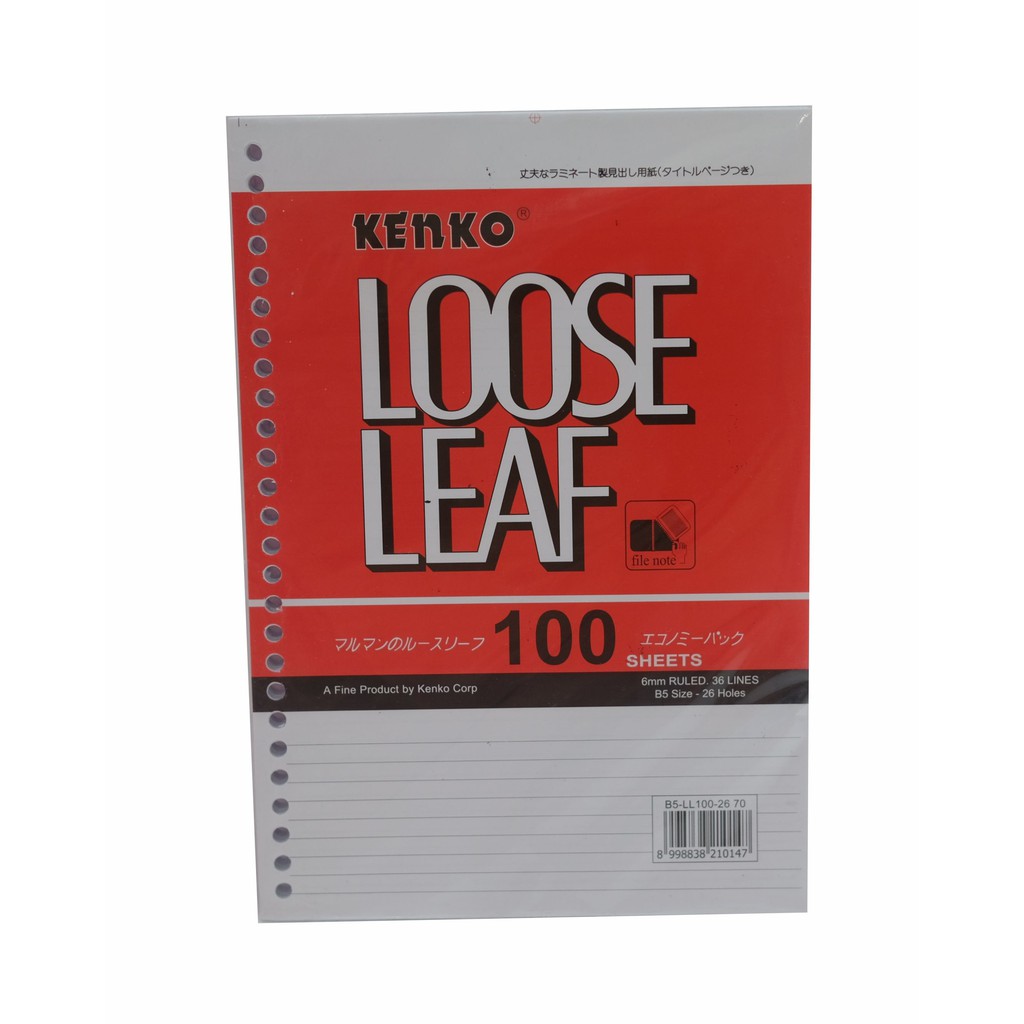 

Loose Leaf Kenko A5 100 Polos(cn)