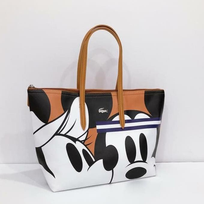✅ PENGIRIMAN CEPAT TOTE BAG KOREA✅ TAS LACOSTE JOLIE DISNEY KANVAS WATERPROOF - TAN STOK