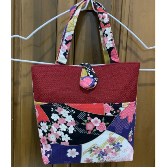Tas Wanita tote Bag Kanvas mini motif bunga Jepang Original