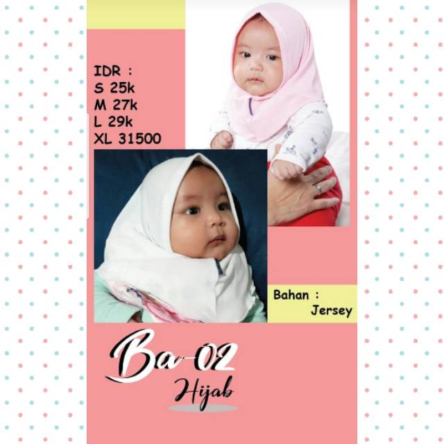 Hanaroo Hijab Jilbab Bayi &amp; Anak (0-5 tahun) Polos Bahan Jersey BA-02