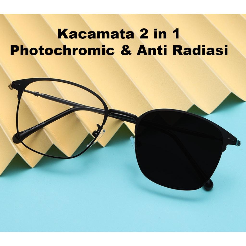 Kacamata Photocromic Korea / Anti Radiasi 2 In 1 Photochromic Pria Wanita 1924