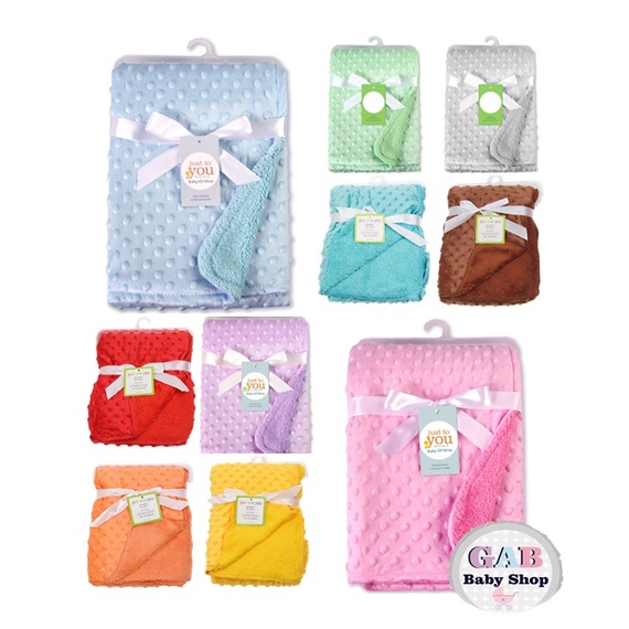 NEW! Selimut Bayi Fleece Minky Bubble Dot Polos / Bordir