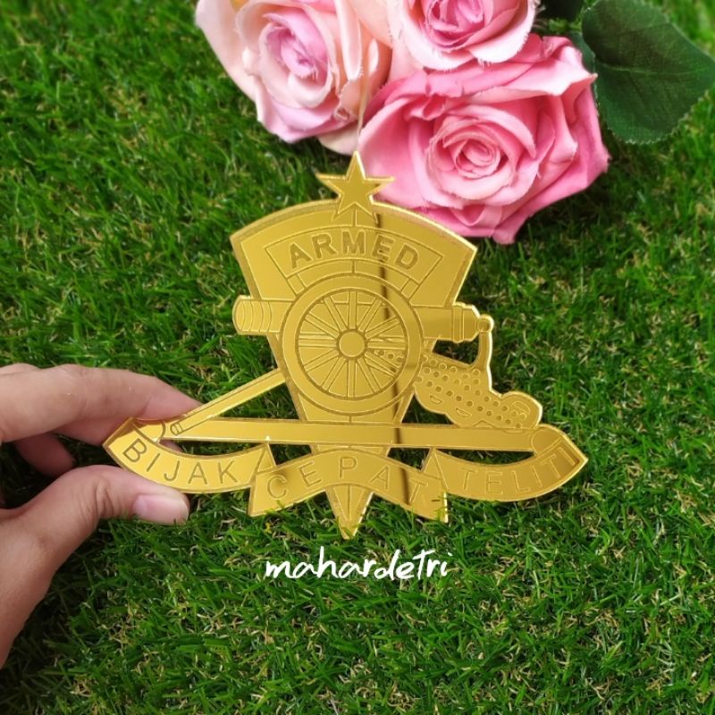 Logo TNI AD ARMED Akrilik GOLD Laser Cutting Hiasan Dekorasi Mahar Pernikahan