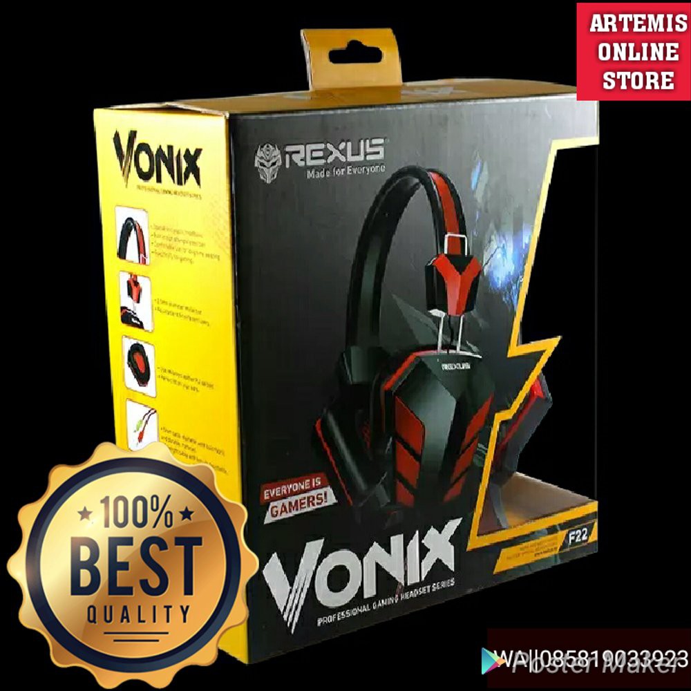 HEADSET REXUS VONIX F22 - HEADSET HANDPHONE - HEADSET GAMING - HEADSET LAPTOP -  HEADSET PC - HEADSE