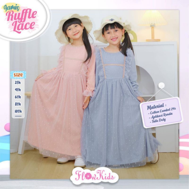 Afsheenstore Gamis Anak Ruffle Lace Ready Size 2