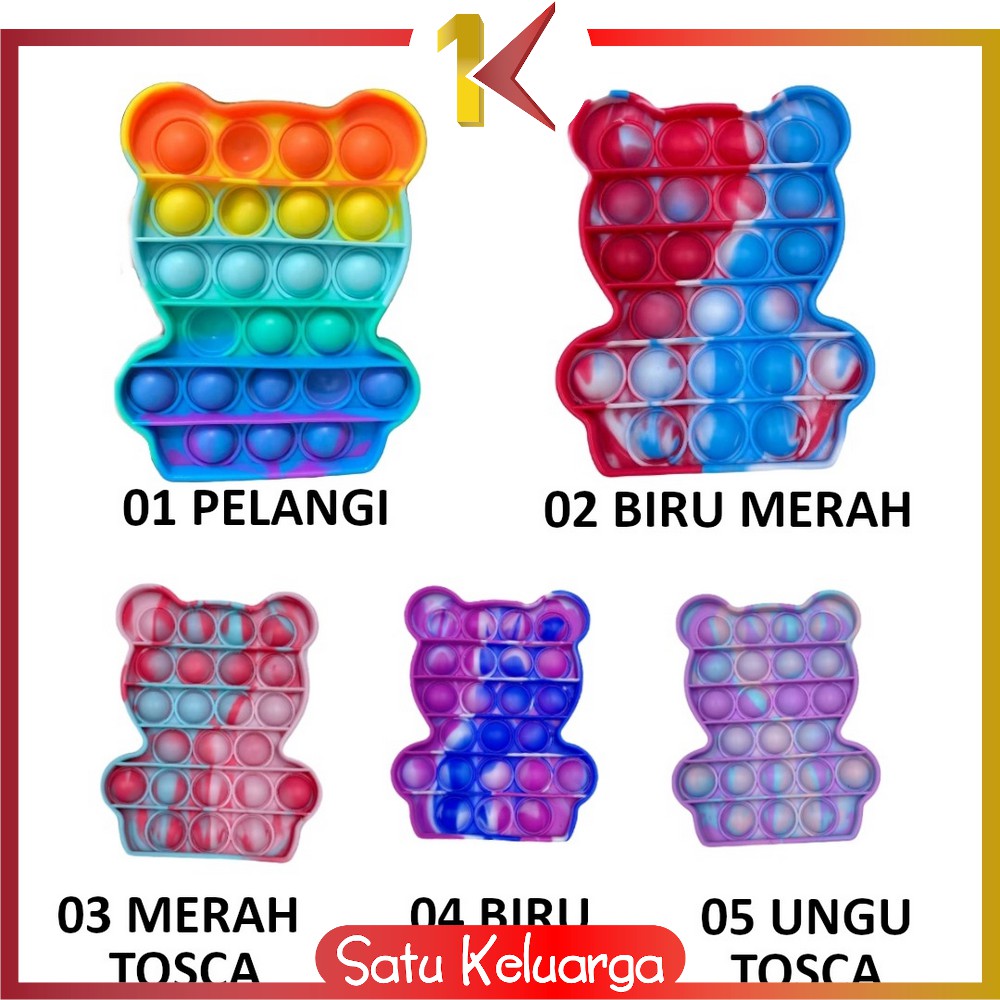 SK-M131 Mainan Pop It Rainbow Karakter Fidget Push Pop It Among Us Bulat Tik Tok Pop Its Mainan Anak-BEAR COLOURFULL