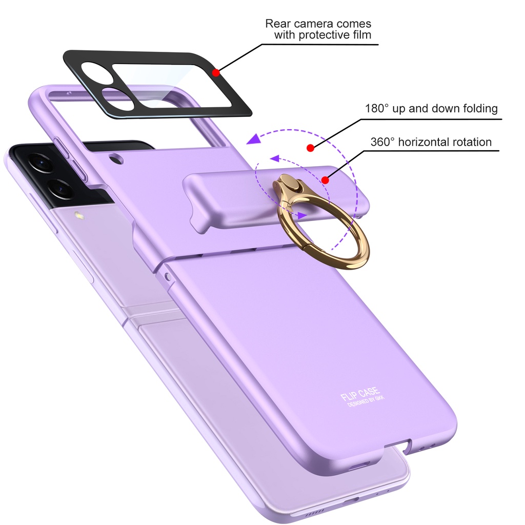 1pc Hard Case Magnetik Pelindung Shockproof Dengan Ring Holder Untuk Samsung Galaxy Z Flip 3