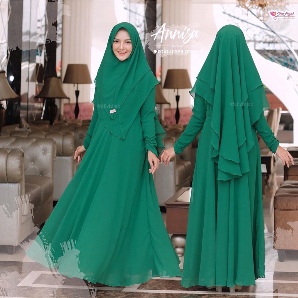 Mayra Gamis Syari Set Khimar / Bahan Moscrepe / Baju Gamis Syari Set Khimar / Baju Gamis Wanita