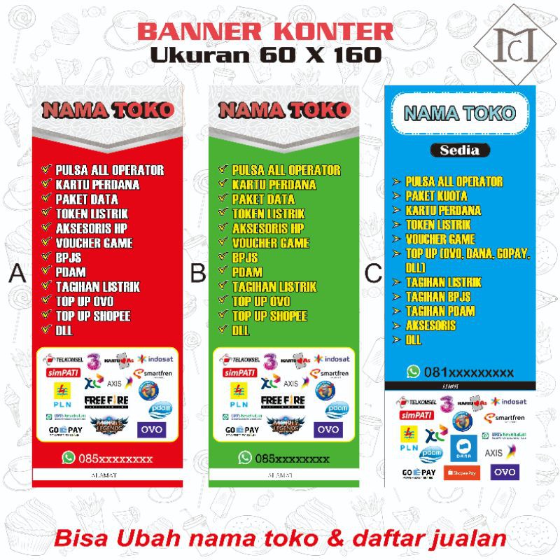 [ MURAH ] BANNER SPANDUK KONTER COUNTER AGEN UKURAN 60X160