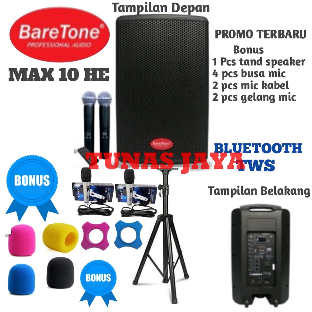 PAKET SPEAKER PORTABLE BARETONE MAX10HE BARETONE 10 INCH MAX10 HE MAX 10 HE