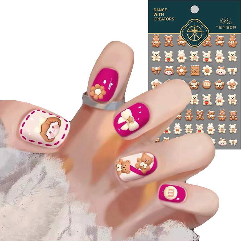 Stiker Kuku Motif Kartun Beruang Cookies Untuk Dekorasi Manicure