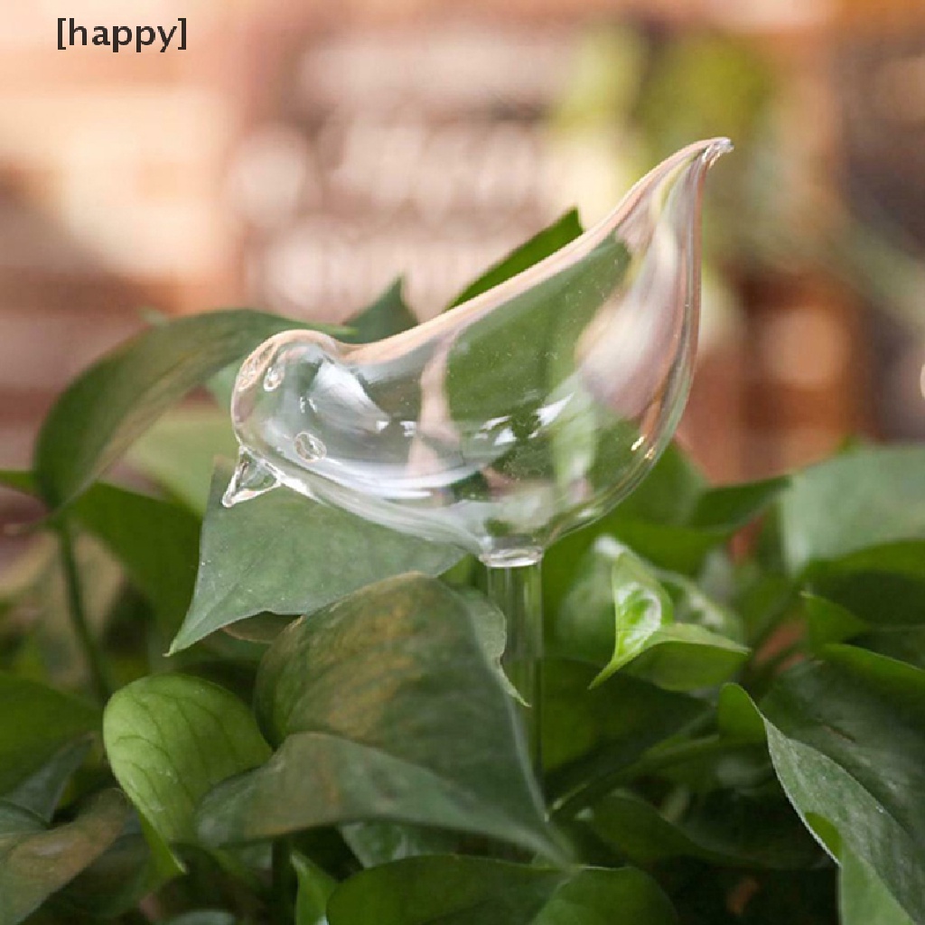 HA Plant Waterer Self Watering Globes, Bird Shape Hand Blown Clear Aqua Bulbs ID