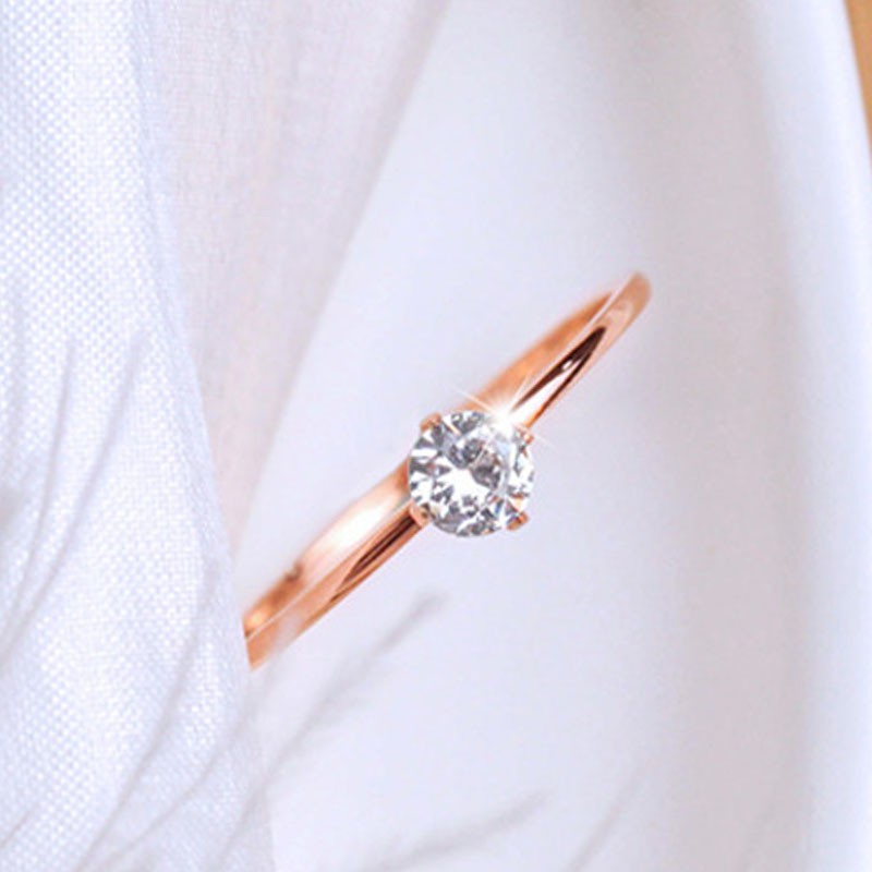[ACKER] 24k Cincin Pertunangan Emas Cincin Baja Titanium Jual Panas Baru Cincin Berlian Tunggal Sangat Halus