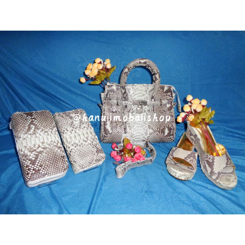 Tas Kulit Ular Premium Set Wanita