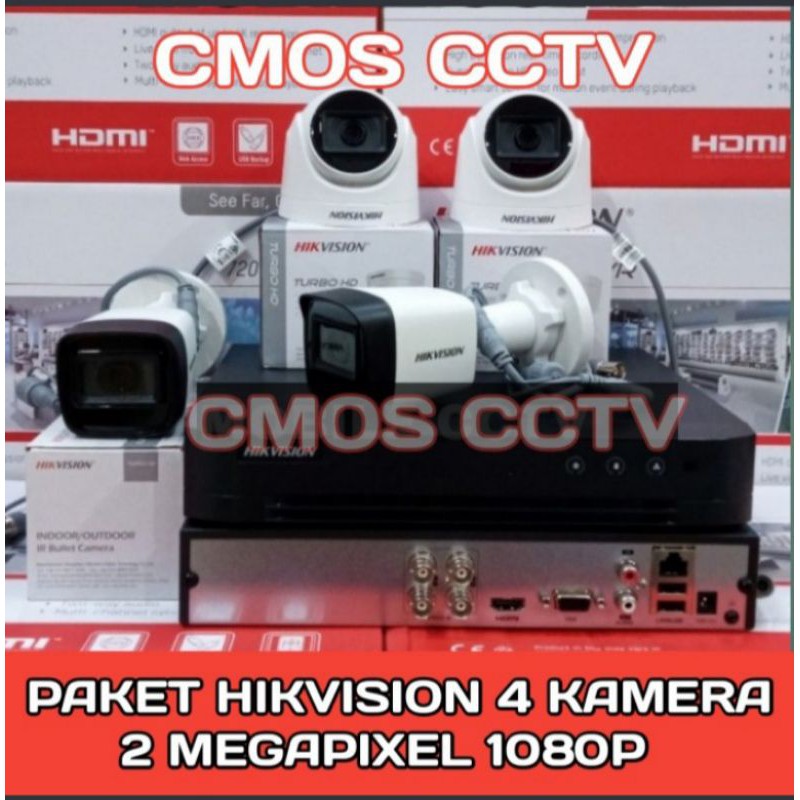 PAKET CCTV HIKVISION 2 MP 4 CHANNEL 4 CAMERA HD TURBO KOMPLIT