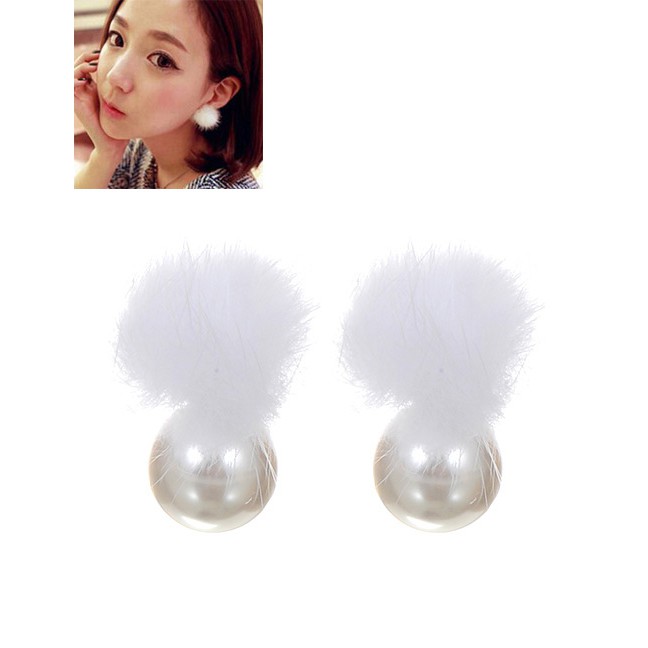 LRC Anting Tusuk Lovely Fuzzy Ball Decorated Earrings C96933