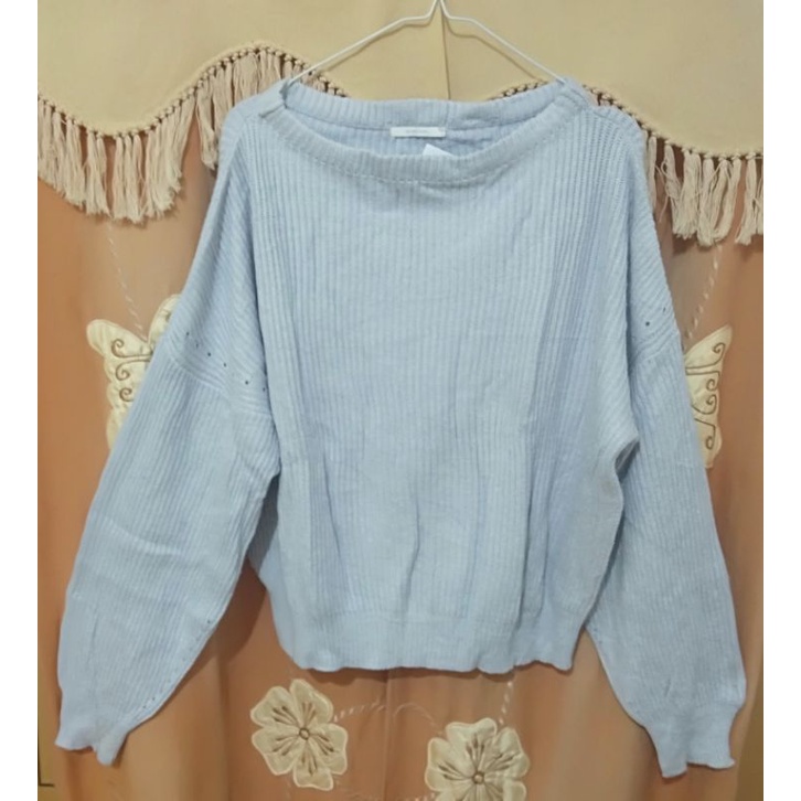 Sweater rajut lilac crop oversize lengan balon