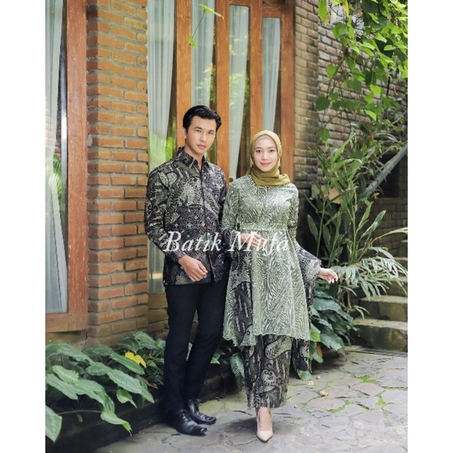 (ADA JUMBO!) Kebaya batik Couple MECA Tunik Army Hijau sage| Kebaya wisuda kebaya hijau Sage kebaya lamaran kebaya tunangan