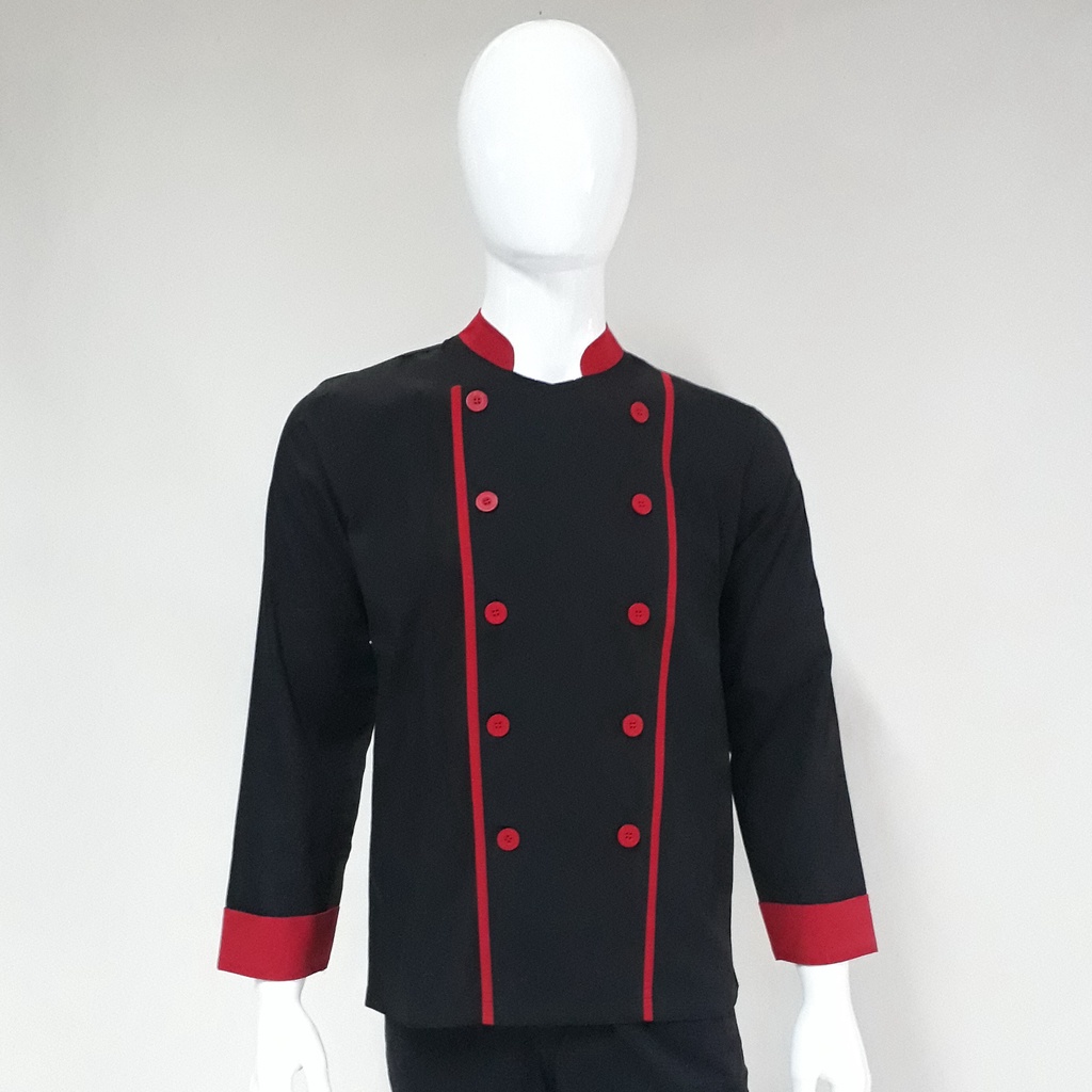 Chef Wear Baju Koki LS Hitam Ads Merah S-XL