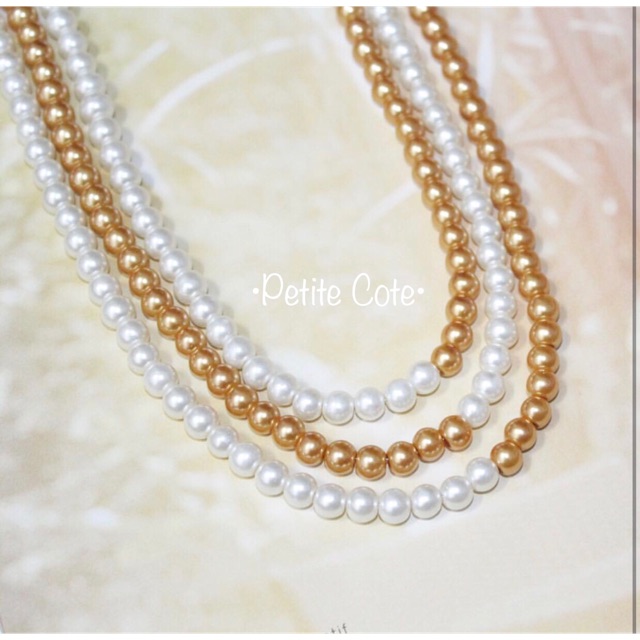 Kalung mutiara set layered putih gold + gelang