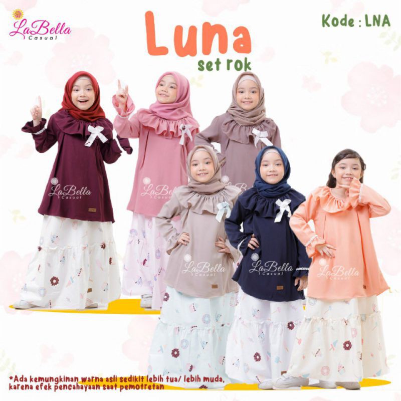 Labella Ori Setelan Rok Luna Labella Casual Tanpa Jilbab Setelan Baju Muslim Anak Perempuan Bahan Ka