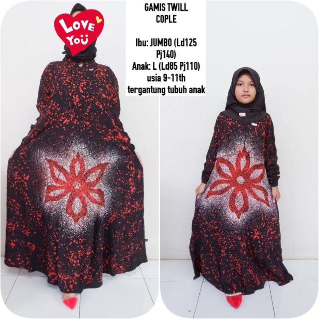 Gamis twill couple ibu dan anak