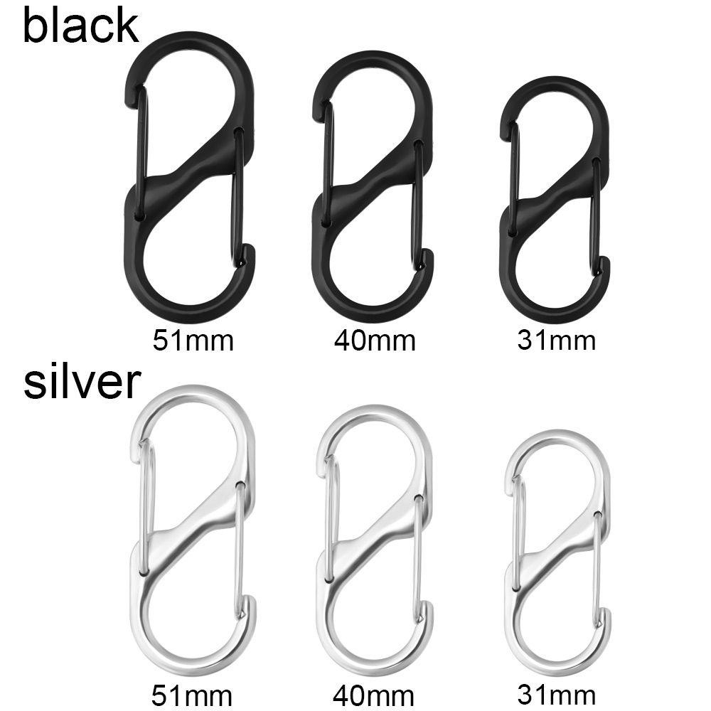 Top 10pcs Zinc Alloy Carabiner Hitam Perak S Type Outdoor Camping Ransel Gesper