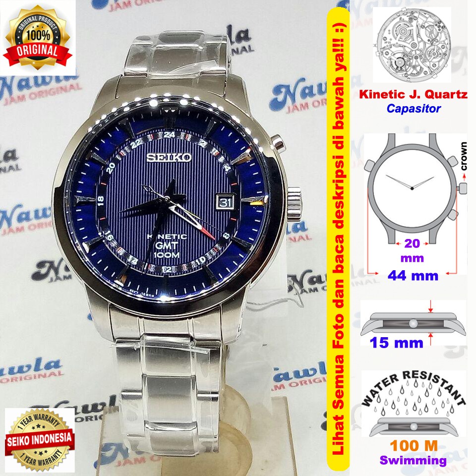 Seiko SUN031P1 Kinetic GMT Blue Dial - Jam Tangan Pria SUN031