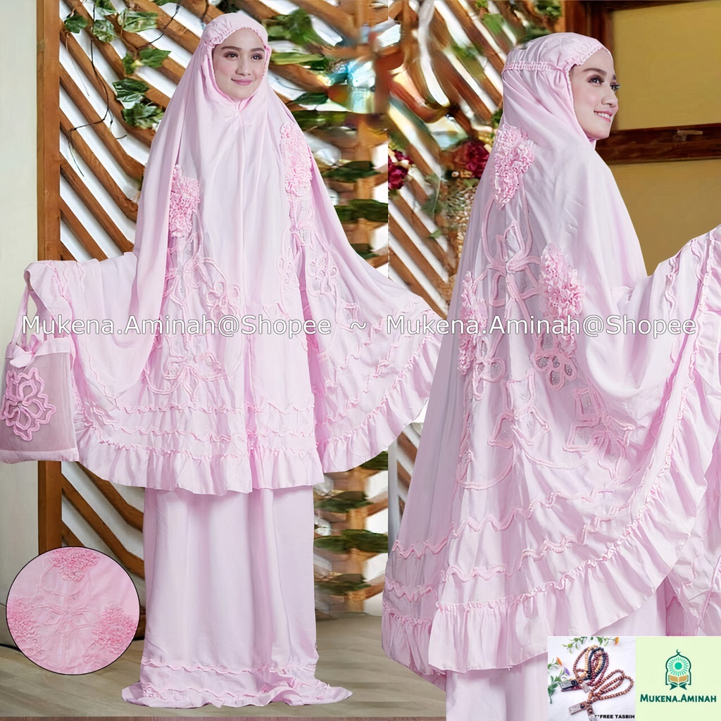 MUKENA DEWASA GHAISANI ROSELLA MOTIF BUNGA TIMBUL