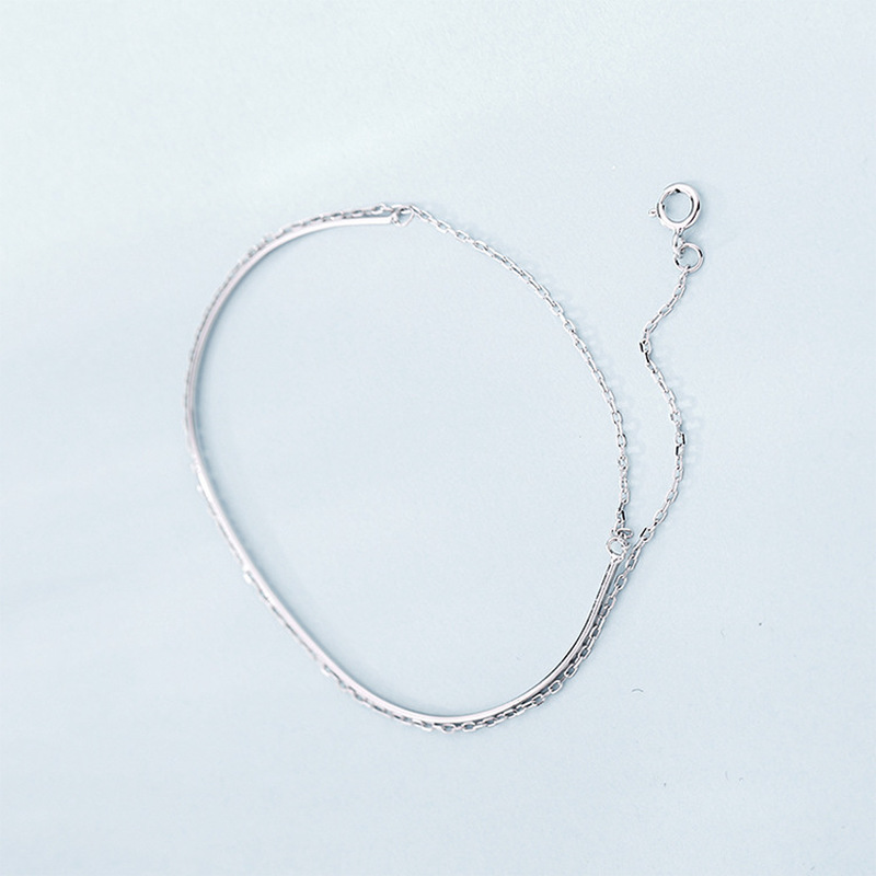 Fashion Simple Silver Minimalist Slim Curved Semi-circular Multi-layer Chain Bracelets for Women