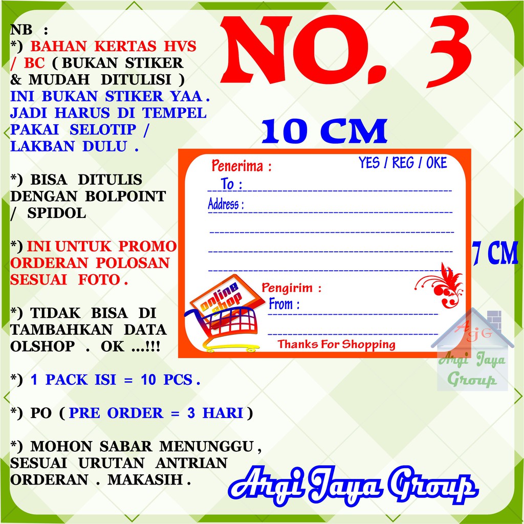 

Promo!Label Pengiriman Polosan Kertas Manila No = 3 (10x7cm) 1 Pack = 10 Pcs