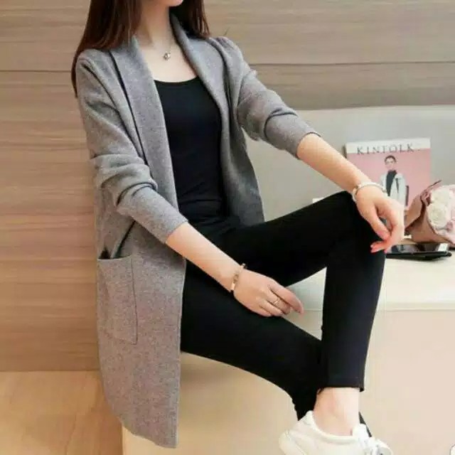 XC - Cardy Babytery / Maroon Salem Hitam Abu / Cardigan Wanita Terbaru / Cardi Kuliahan-Abu