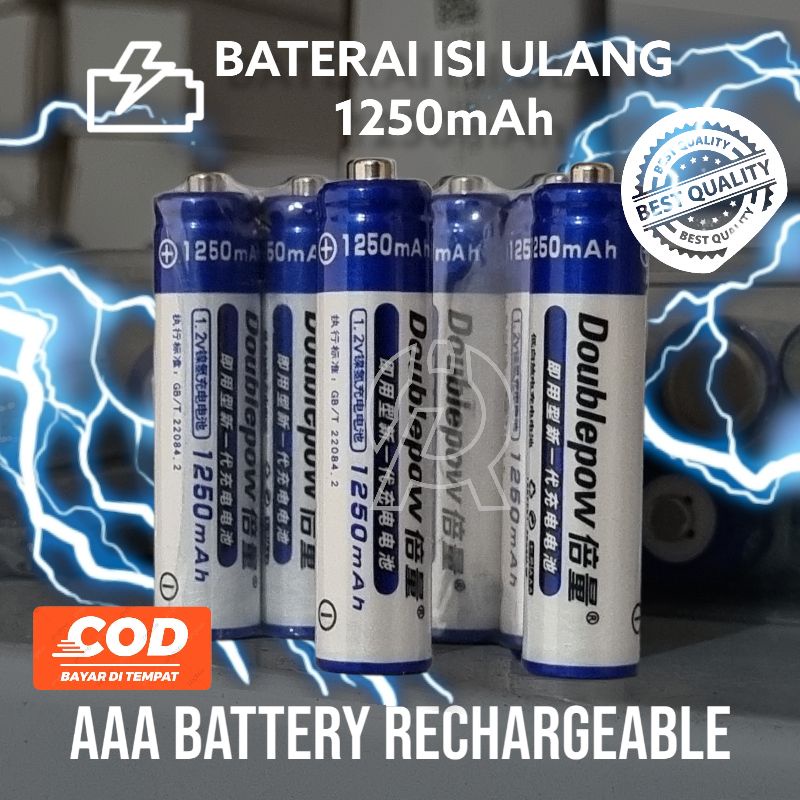 TERMURAH Baterai Cas AAA DOUBLEPOW 1250mAh Batrei isi Ulang Batre Rechargeable Baterei