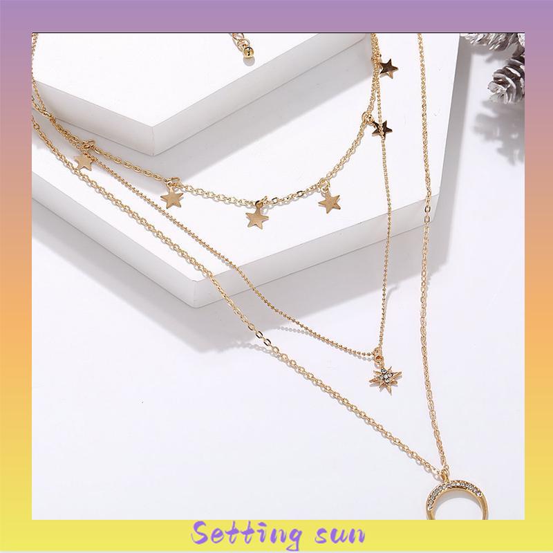 Fashion Kalung Multilayer Kalung Liontin Aksesoris Wanita Bulan Multilayer Kalung Aksesoris TN