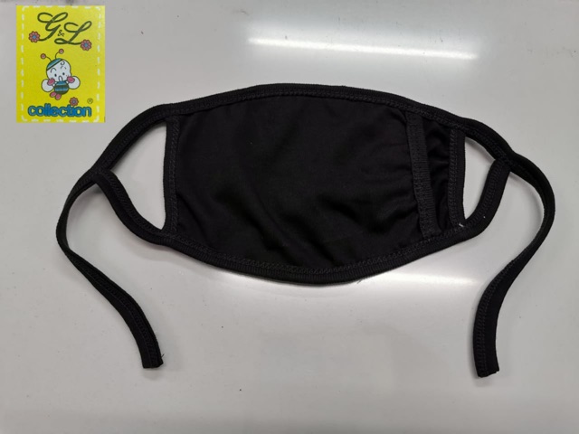 MASKER DEWASA HITAM TALI KUPING DAN KEPALA 2PLY BISA INSERT TISSUE 100%KATUN