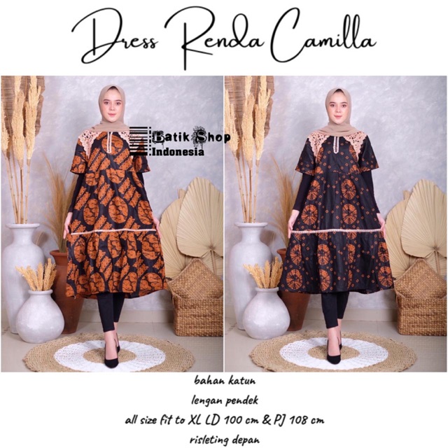 Dress Renda Camilla Batik Sogan Klasik Baju Kondangan Lengan Pendek Modern Kerja Kantoran