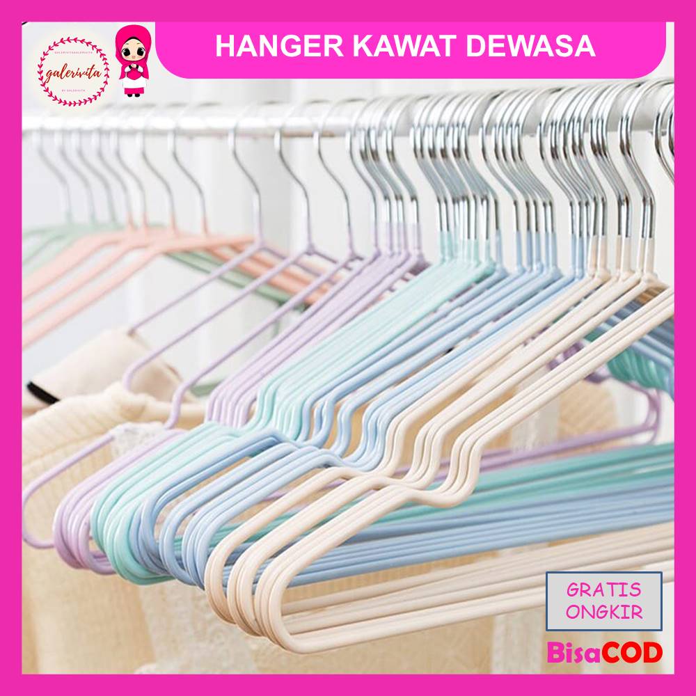 Hanger Kawat Dewasa / Gantungan Baju Stainless Steel Lapis Karet 1 Pcs