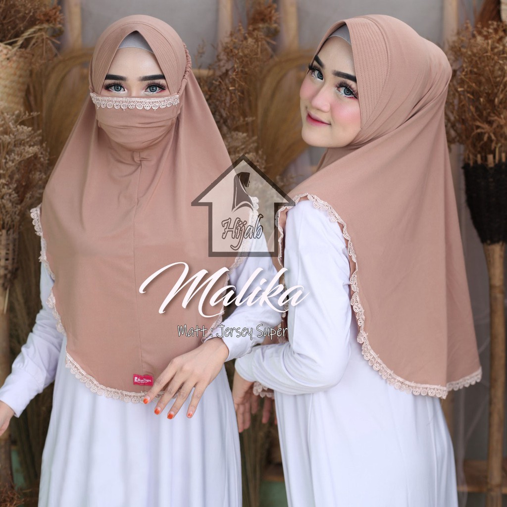 GROSIR Jilbab Instan Terbaru Hijab Masker Jersey Premium  Kerudung Masker Renda Malika RUMAH HIJA'B-Mocca