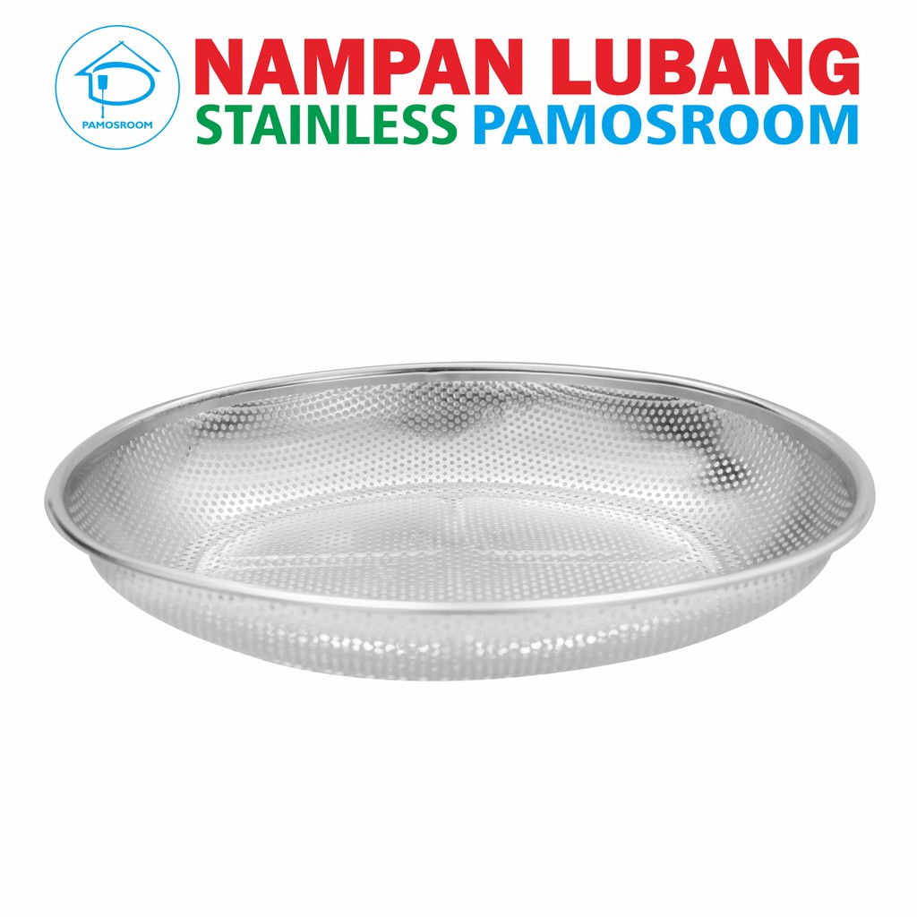 Pamosroom Nampan Stainless Oval Wadah Saji Prasmanan Tempat Peniris Beras Sayur Buah Serbaguna  31cm